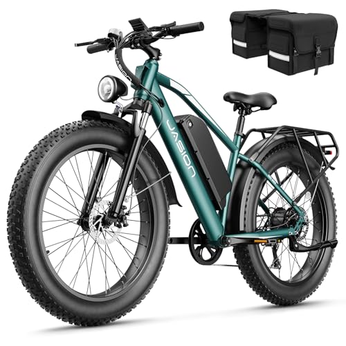 Jasion EB5 MAX Electric Bike for Adults with 1500W Peak Motor, 48V 15Ah (720Wh) Battery Electric Mountain Bike, 26'' x 4'' Fat Tire Ebike, 28+MPH Speed, Cruise Control, with Fenders, Rear Rack