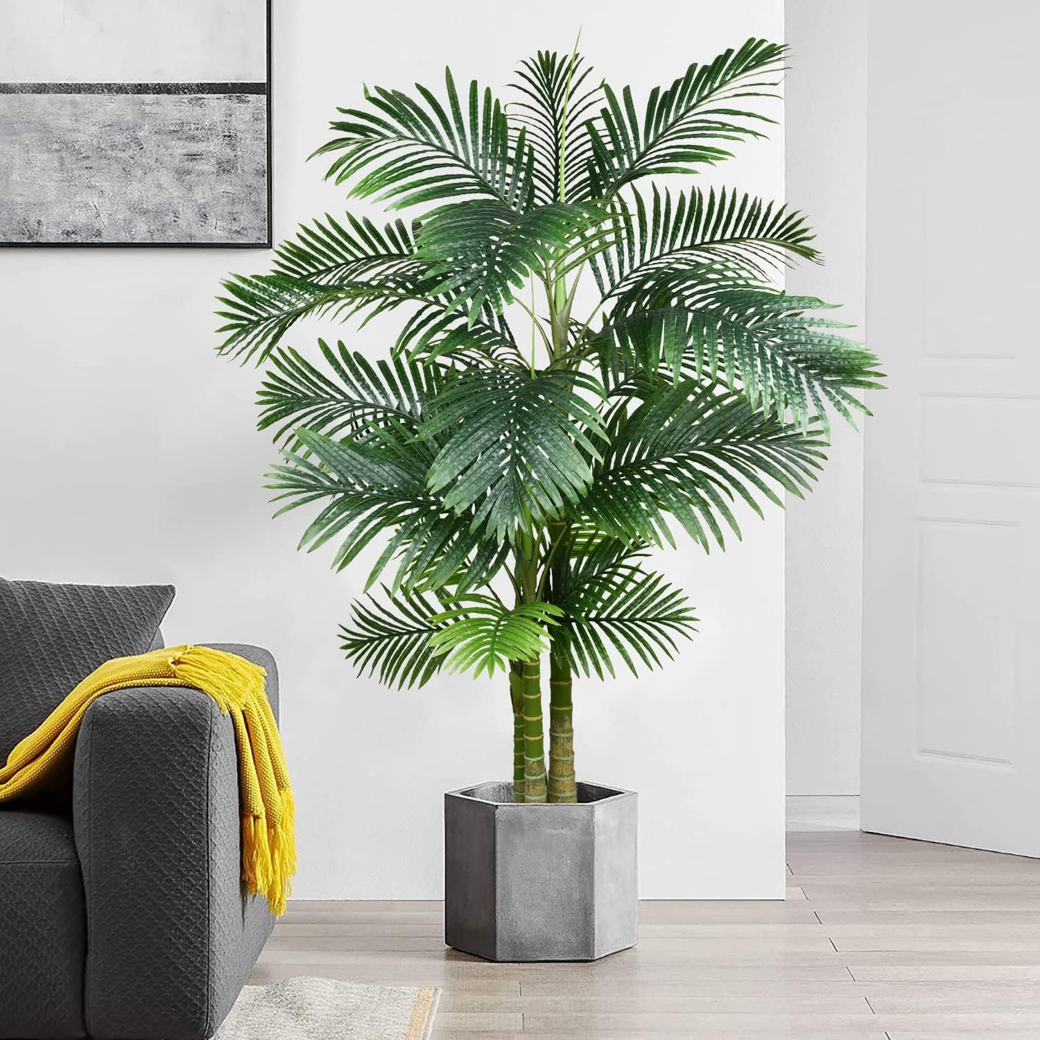 2 Pack Artificial Areca Palm Tree Plant, 6 Feet Fake Palm Tree for Indoor Outdoor Modern Decoration Faux Dypsis Lutescens Plants in Pot for Home Office Decor