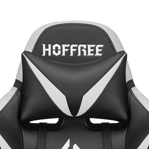 HOFFREE Gaming Chair Massage with Bluetooth Speakers and Led Lights Ergonomic Computer Gaming Chair with Footrest RGB Video Game Chair with High Back Lumbar Support Blue and Black