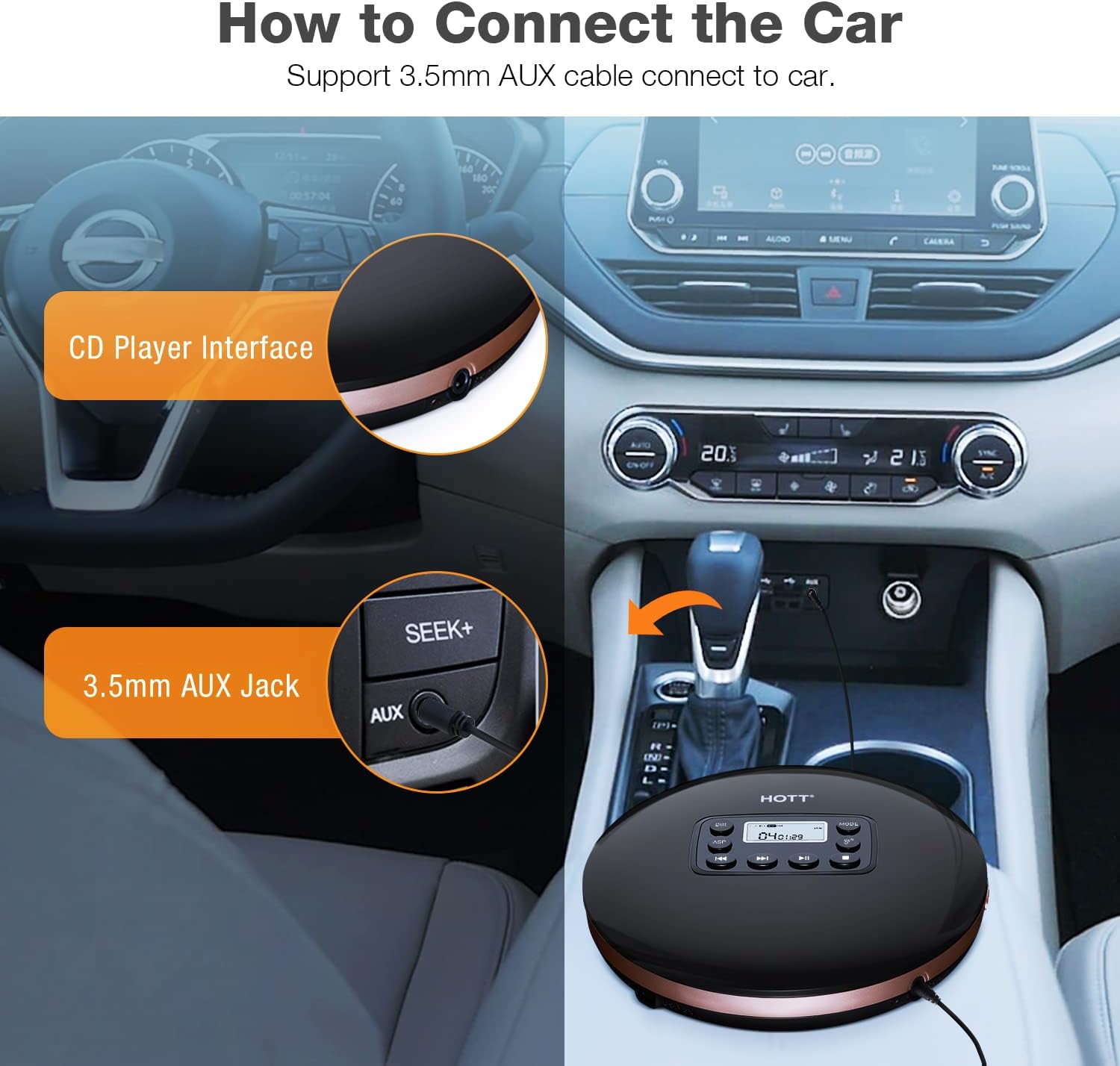 HOTT CD711 Portable CD Player for Car Home Travel with Headphones