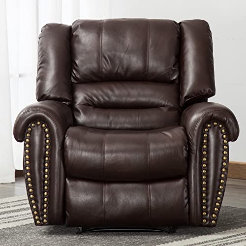 CANMOV Leather Recliner Chair Set of 2, Classic and Traditional Manual Recliner Chair with Comfortable Arms and Back,Manual Single Recliner Sofa for Living Room, Nut Brown