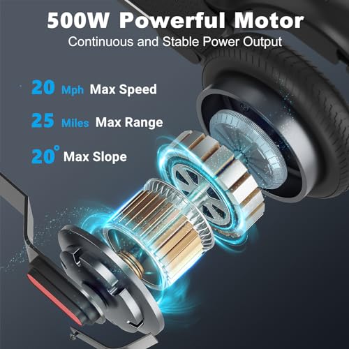 Caroma Electric Scooter, 500W Motor, 25 Miles Range & 20Mph, 10" Solid Tires Electric Scooter Adults, Foldable Commuting E Scooter with Cruise Control, Dual Braking System & Shock Absorption