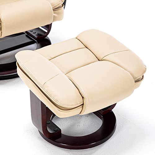 JC Home Argus Swivel Recliner with Ottoman, PU Leather & Wood Base Reclining Chair with Footrest, Ultra-Plush Double Foam for Living Room, Bedroom and Office