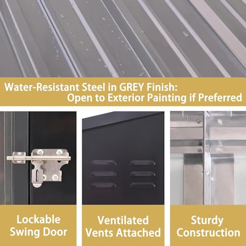 MUPATER 4x6 FT Outdoor Storage Shed with Lockable Door, Metal Lean to Shed Garden Tool Storage Shed House, Storage Shed Kit for Patio, Backyard, Lawn, Grey