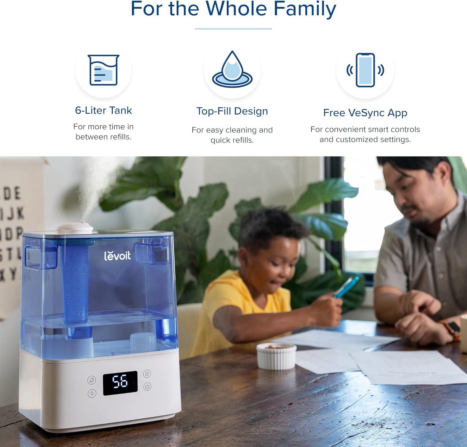 LEVOIT Humidifiers Bundle - Classic300S Ultrasonic Smart Top Fill Humidifier (6L Tank) + 4L Humidifiers for Bedroom