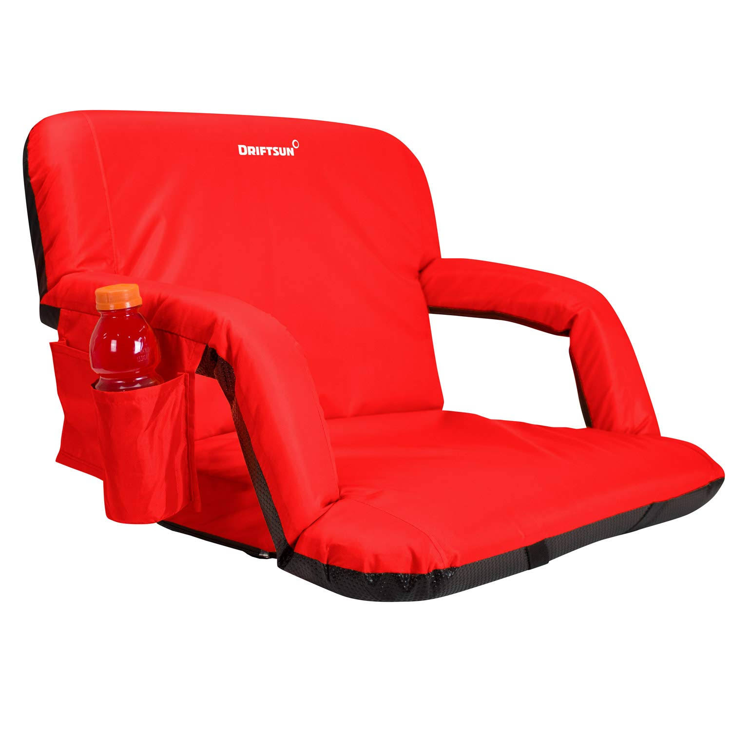 Driftsun Padded Folding Portable Extra Wide Reclining Stadium Seat Chair, Red