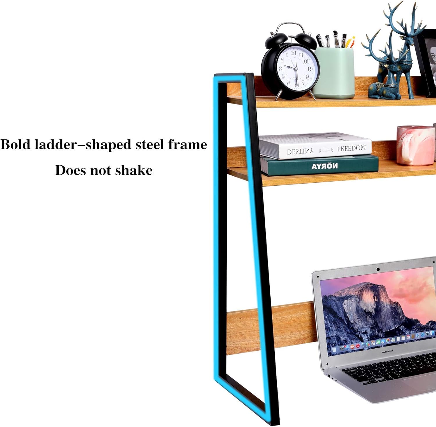 Desktop Bookshelf Wooden Bookcase ,X-cosrack Computer Desk Bookshelf Hutch Storage Organizer Shelves Rack for Office Supplies Organizer, Home Decor 2-Tier Brown
