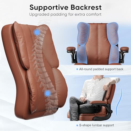 Executive Leather Office Chair, Computer Chair with Thick Cushion & Lumbar Support, Ergonomic Desk Chair with Adjustable Headrest & Armrests,Black