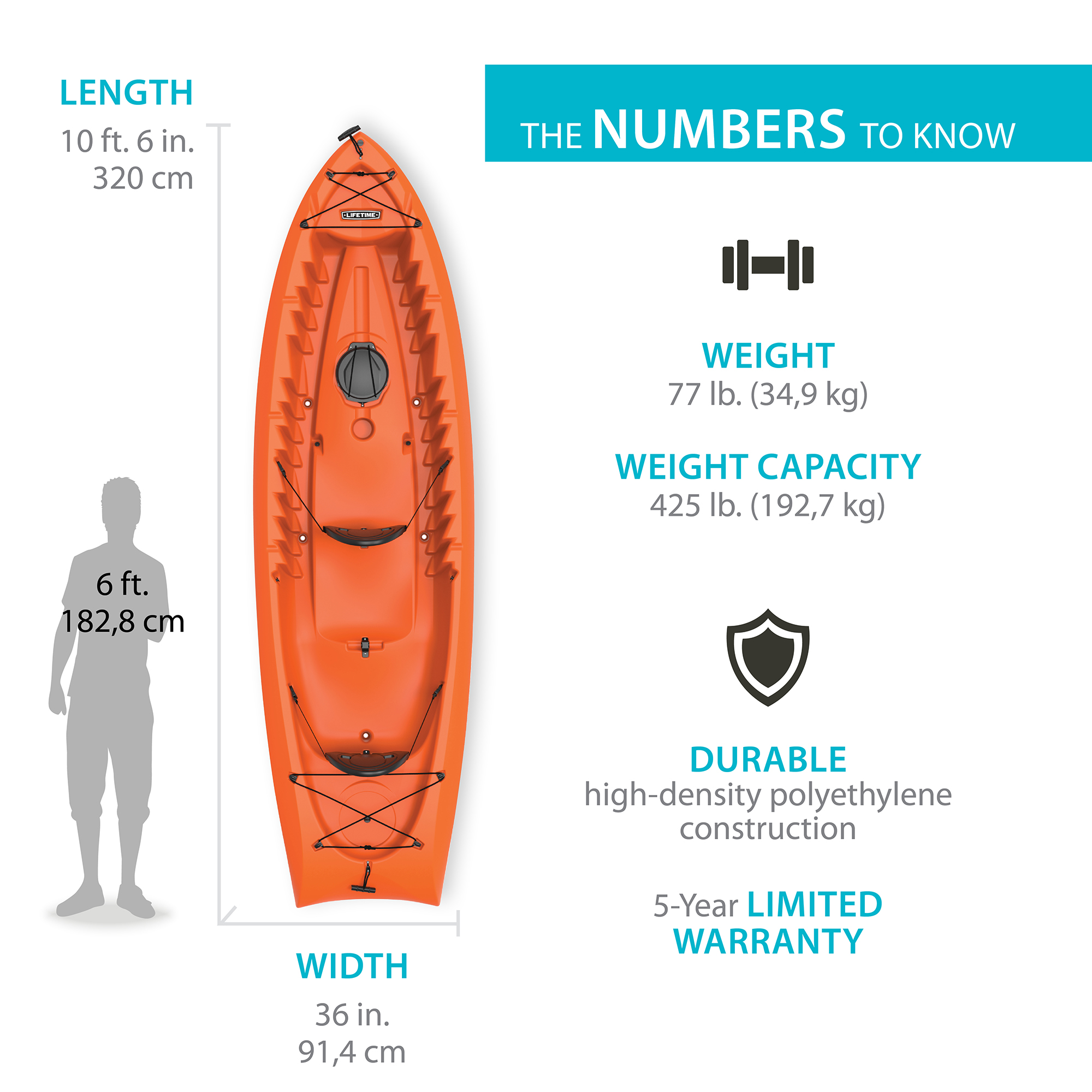 Lifetime Kokanee 10.5 ft Tandem Kayak, Orange (91044)