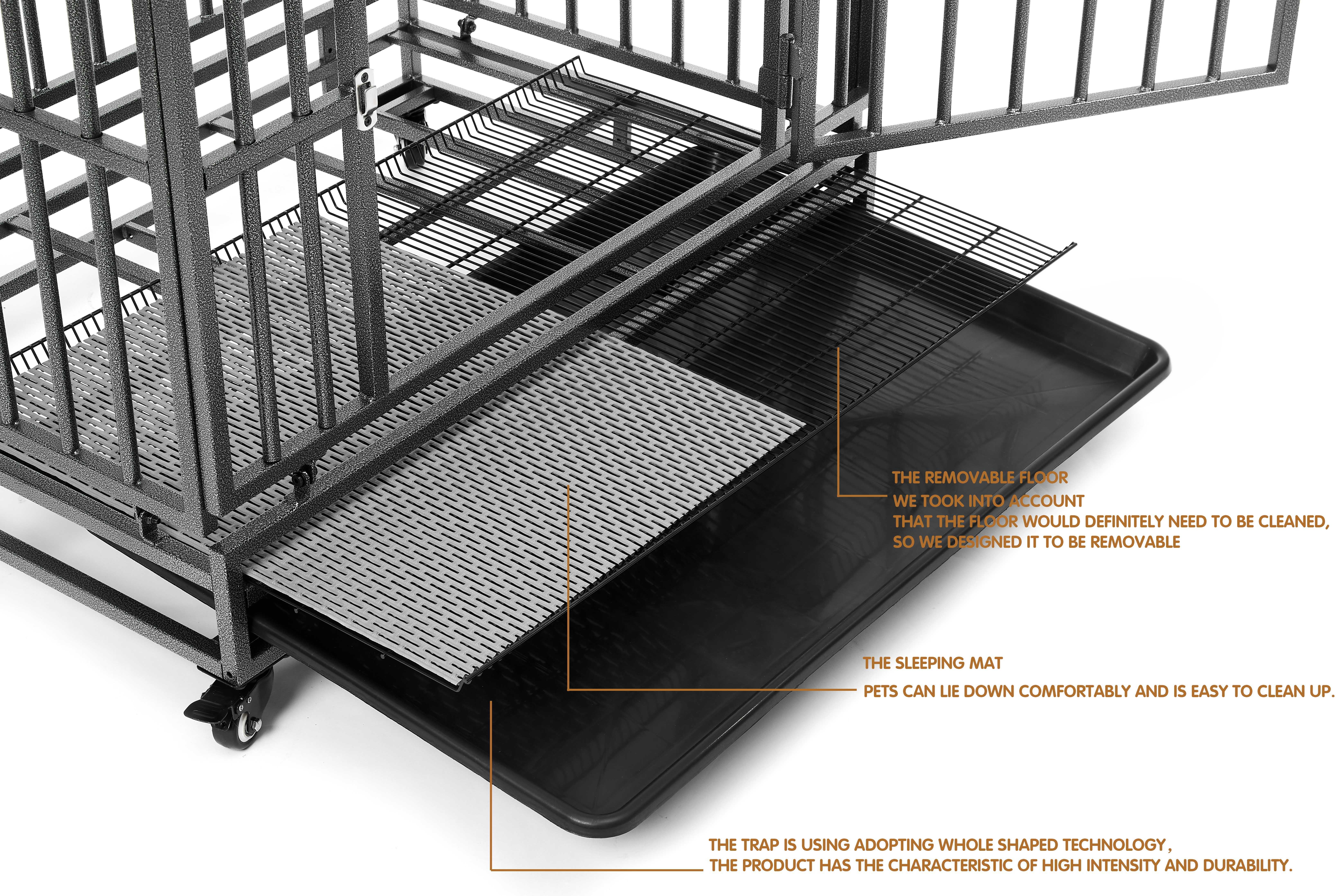 Luckyberry Heavy Duty Extra Large Indestructible Dog Crate Kennel Indoor with Lockable Wheels and Removable Tray 38 Inch