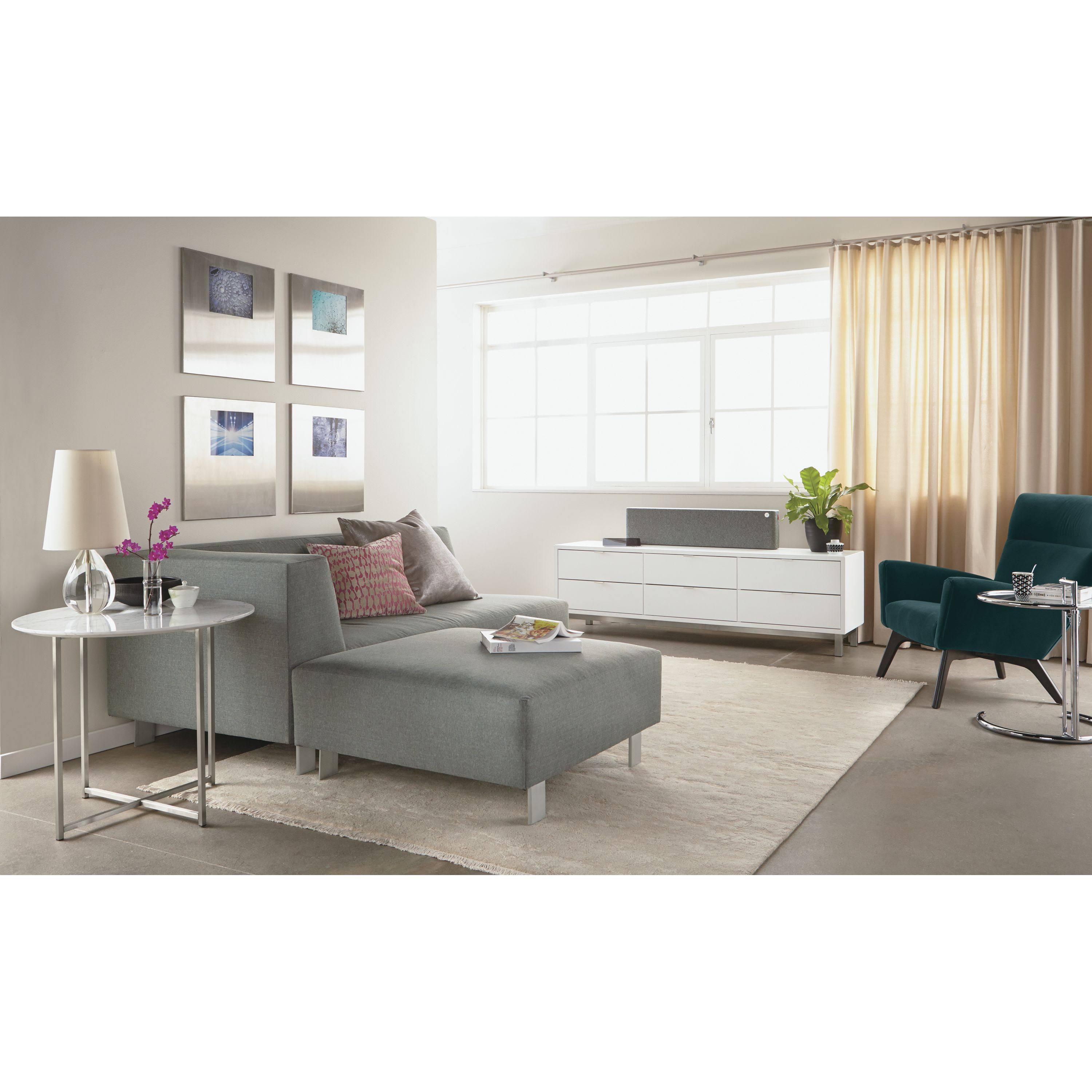 Room u0026 Board | Modern Classic Round End Table 18 Diameter 26H in Stainless Steel | Smoke Tempered Glass Top w/ Stainless Ste
