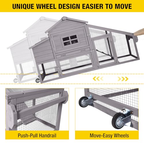 Aivituvin Chicken Coop Mobile Hen Coop, Large Poultry Cage with Wheels Outdoor Backyard Chicken House