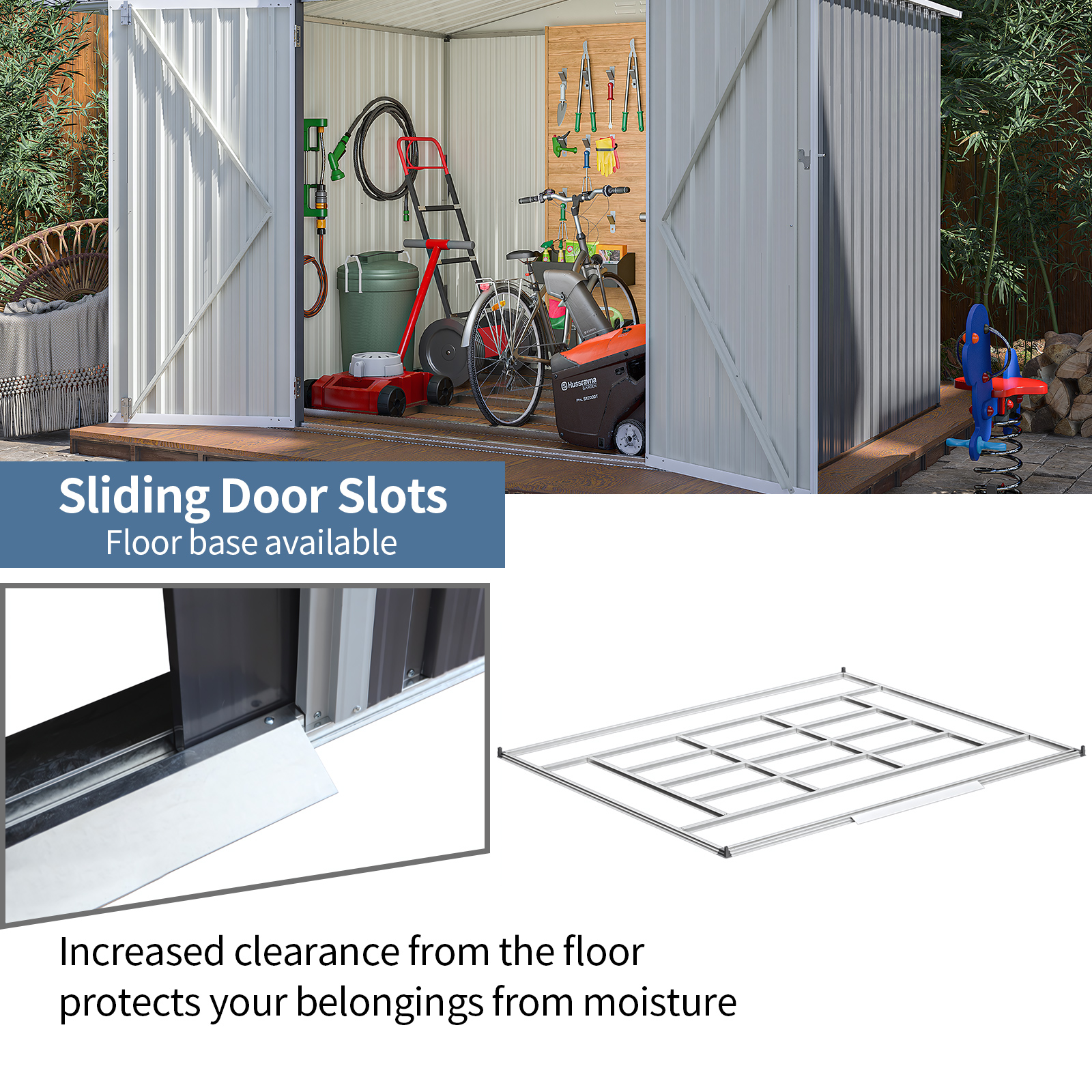 SYTHERS 10x8 FT Outdoor Storage Shed, Metal Garden Sheds Kit with Double Lockable Door, All Weather Garden Tool Sheds for Backyard Patio, Grey