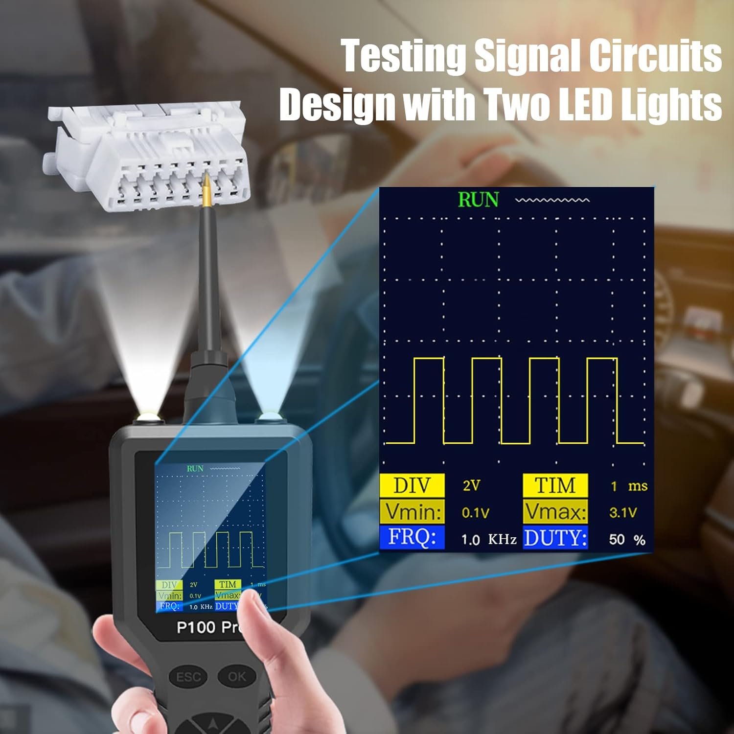 Power Circuit Probe Kit, Automotive Circuit Tester with Multimeter/Activating Component/Short Circuit Tester/Oscilloscope/0~5V Power with 20FT Cable Two LED Lights for 12V 24V Car Vehicle