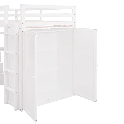 P PURLOVE Full Loft Bed with Desk for Kids,Multifunctioanl Wood High Loft Bed Frame with Storage Drawers,Wardrobe and Shelf,Full Bed Frame with Storage for Kids,Teens,Adults,Espresso