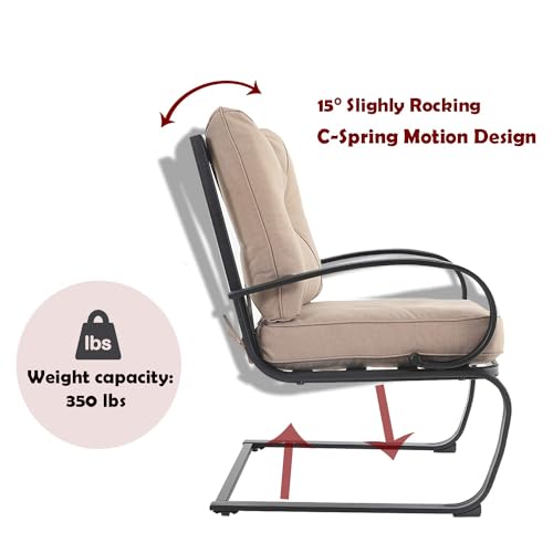 MFSTUDIO 2PCS Patio Bistro Dining Spring Motion Chairs Outdoor Furniture for Backyard, Garden with Removable Cushion Seat, Metal Frame, Red