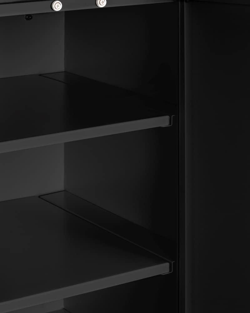 Summit Appliance CAB18TALLBLK 18' Wide Wall Cabinet with Powder Coated Metal Construction in a Black Finish with Two Shelves, French Doors, and Angled Steel Handles