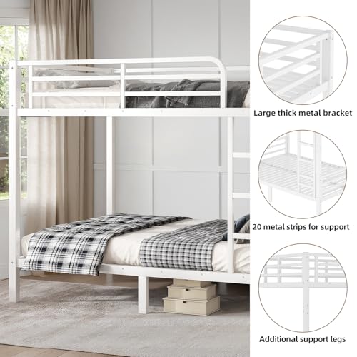 Twin XL Over Twin XL Bunk Bed, Metal Bunk Bed Frame Heavy Duty Bunk Beds Loft Bed Frame with Ladder and Guardrail Metal Slats No Box Spring Required for Adults Teens, Black