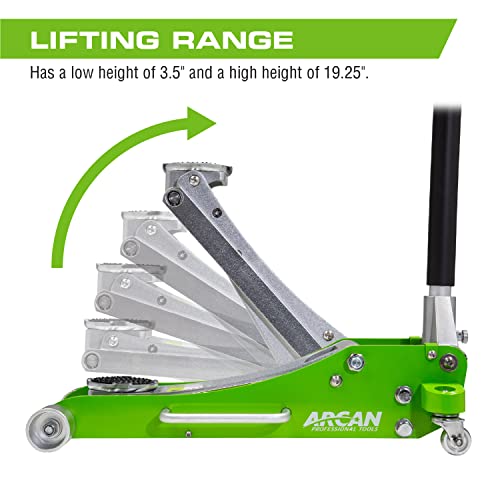 ARCAN Tools 3-Ton Quick Rise Aluminum Floor Jack with Dual Pump Pistons & Reinforced Lifting Arm (A20018_A20019)
