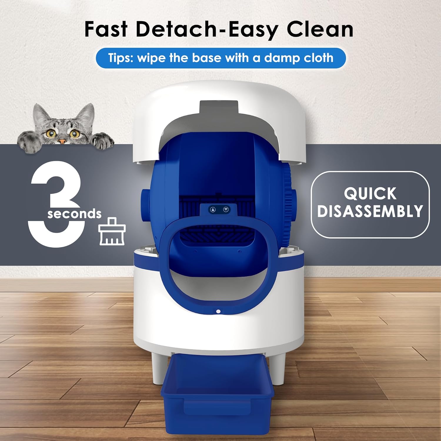 LMVVC Self Cleaning Cat Litter Box, Automatic Cat Litter Box Large Capacity Suitable for Multiple Cats,APP Control/Low Noise/Safety Protection/Odor Removal,2 Rolls Garbage Bags, White & Blue