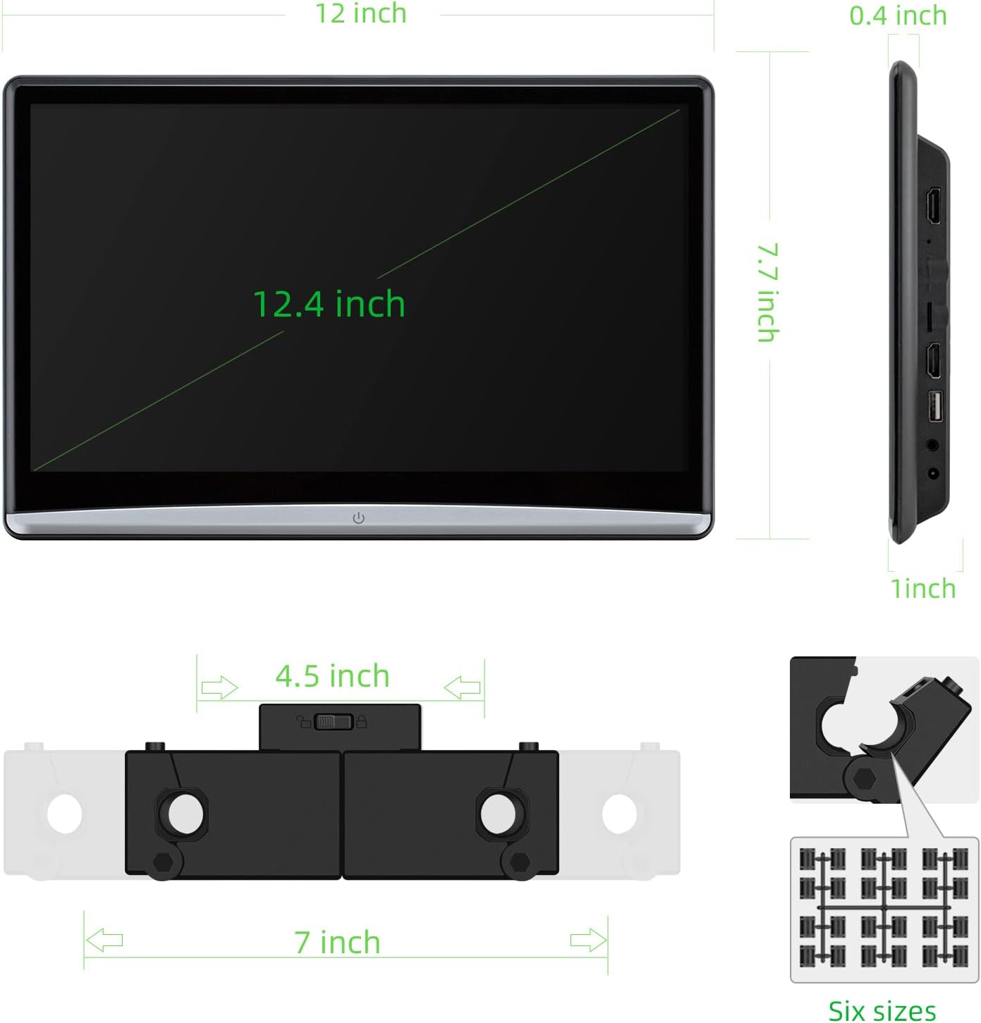 Upgrade Android 10 Car TV Monitor Tablet with 12.4" Touch Screen,Portable Headrest Video Player for Kids,Support 4K/WiFi/Bluetooth/HDMI in/Out/USB/FM
