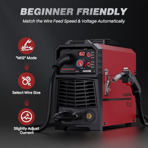 ARCCAPTAIN MIG Welder, 200Amp 6 in 1 Gas MIG/Gasless Flux Core MIG/Stick/Lift TIG/Spot welding/Spool Gun 110V/220V Aluminum Multi Process Welding Machine with LED Digital Display, Burn Back Adjustment
