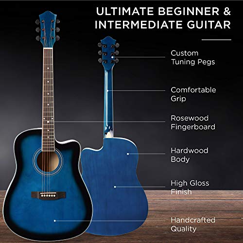 Best Choice Products 41in Beginner Acoustic Guitar Full Size All Wood Cutaway Guitar Starter Set Bundle with Case, Strap, Capo, Strings, Picks - Natural