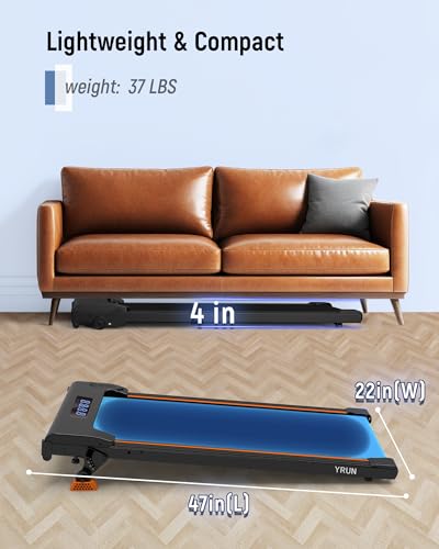 Walking Pad Under Desk Treadmill, 2.5HP Quiet Brushless Small Treadmill for Home and Office, Compact Portable Walking pad with Remote & App Control for Walking and Jogging