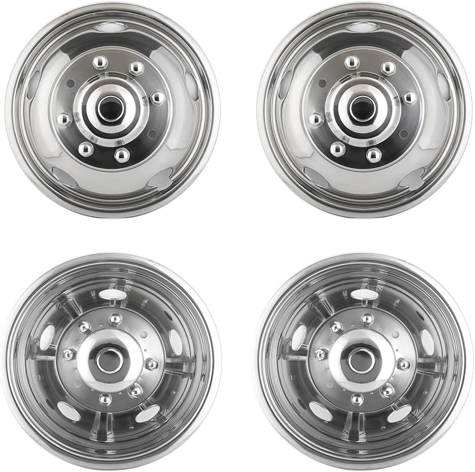 Deebior 4pcs 17inch Polished Stainless Steel Dually Wheel Simulators, Nice looking and Durable Bolt On Wheel Cover, 8 Lug 4 Hand Hole Hubcaps Fit for 2005-2021 Ford F350 with Installation Tool Kit A8P
