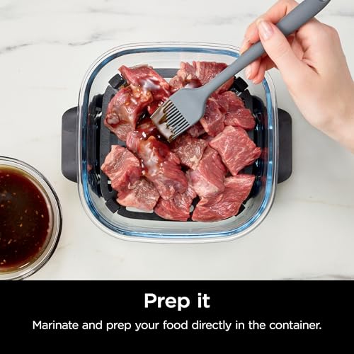Ninja Crispi Air Fryer, Microwave, Freezer & Dishwasher Safe, Non Toxic Glass Portable Cooking System, 4 QT & 6 Cup Glass Containers with Storage Lids, Easy Meals, Air Fry, Bake, Green, FN101SG