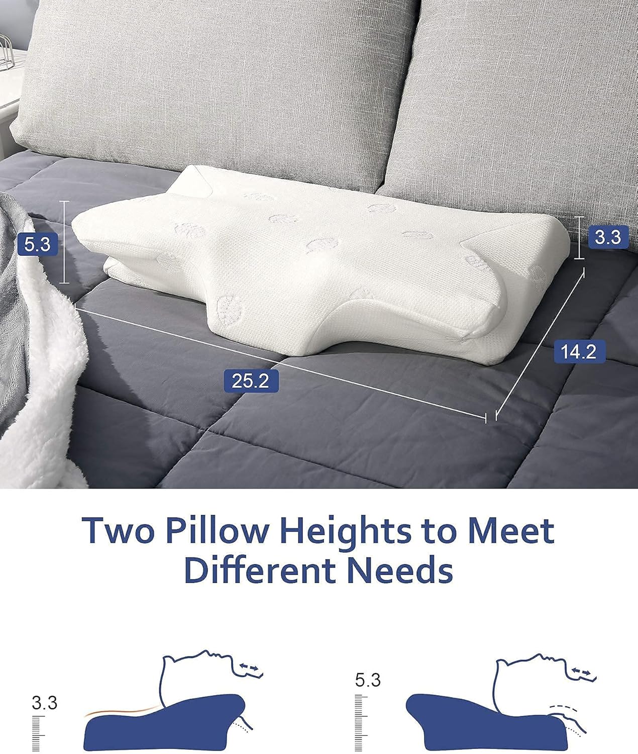 Cervical Pillow Memory Foam Pillow Orthopedic Contour Pillow for Neck Shoulder Pain Release Suitable for Back Side Stomach Sleeper with Machine Washable Pillowcase