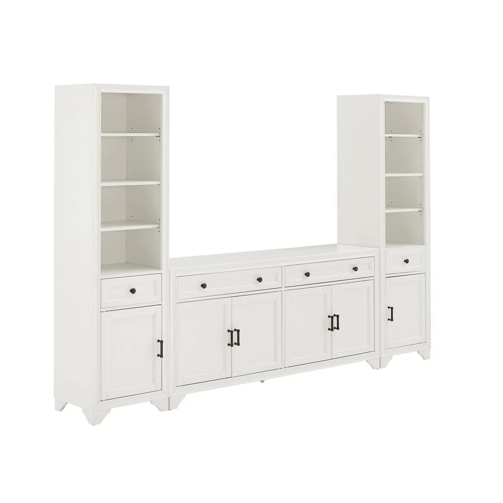 Crosley Furniture Tara 3PC Entertainment Center/Sideboard and Bookcases in White