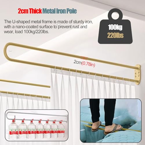 2 Pack Curtain Divider for Room Separation with Metal Pole, Home Commercial Partition Privacy Screen Fabric Curtains Panels, Beauty Bed Curtain Support Frame Pull Curtain(Beige,L 230cm/7.5ft)