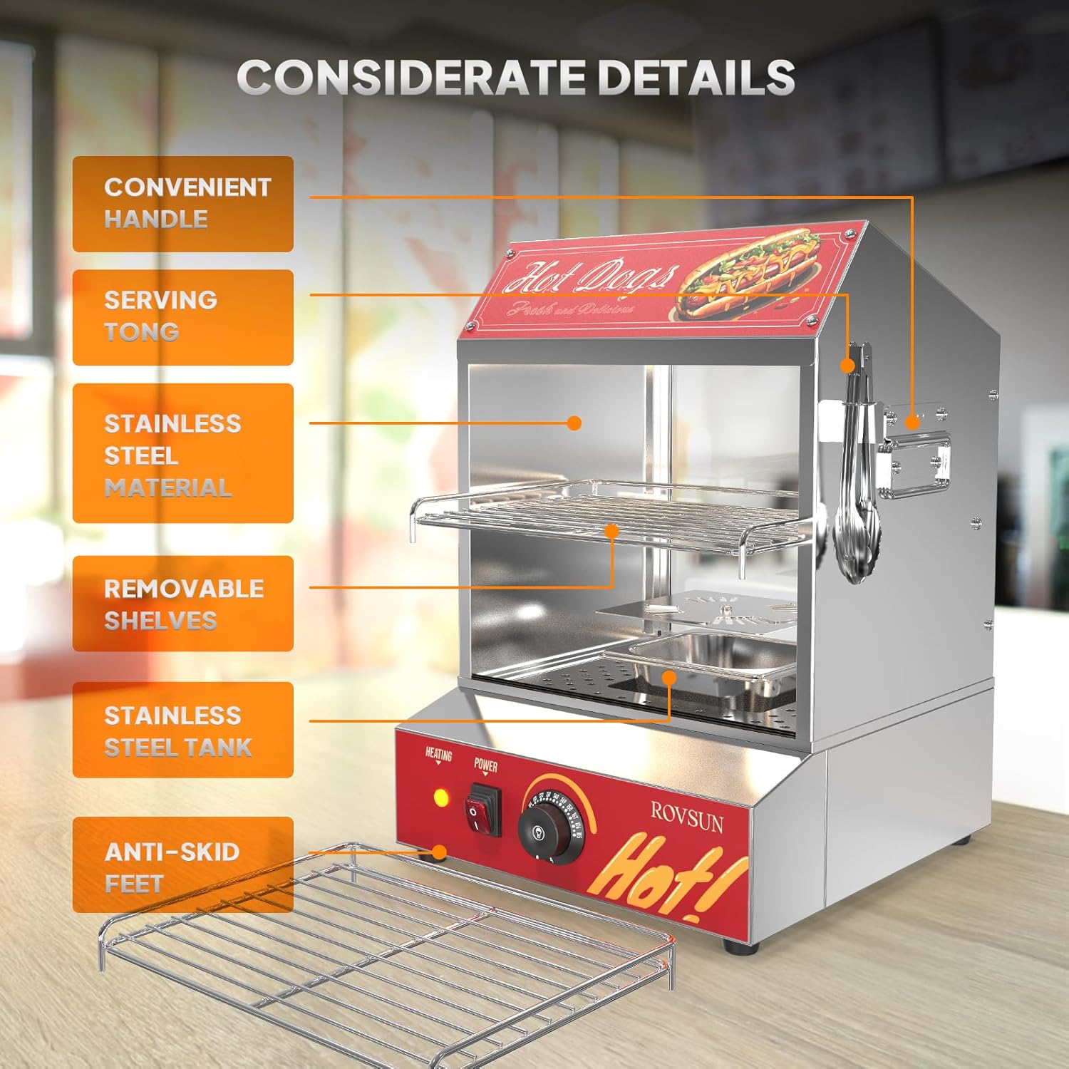Hot Dog Steamer 175 Hot Dogs & 40 Buns Capacity, 31.7QT/30L Hut Steamer Hot Dog Steamer and Bun Warmer Cooker 2-Tier with Removable Shelves Food Clip for Party Event Concession Stand