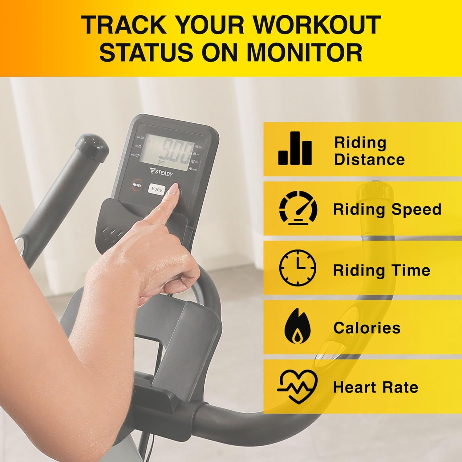 STEADY JAPAN Stationary Exercise Bike for Home - Cycling Bike with LCD Monitor & Comfortable Seat Cushion, ST128