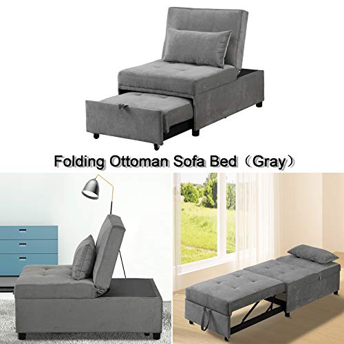 Sofa Bed,Folding Ottoman Sleeper Bed,4 in 1 Multi-function Faux Leather Convertible Chair Recliner Sofa with Pillow,for Living Room/Small Room Apartment