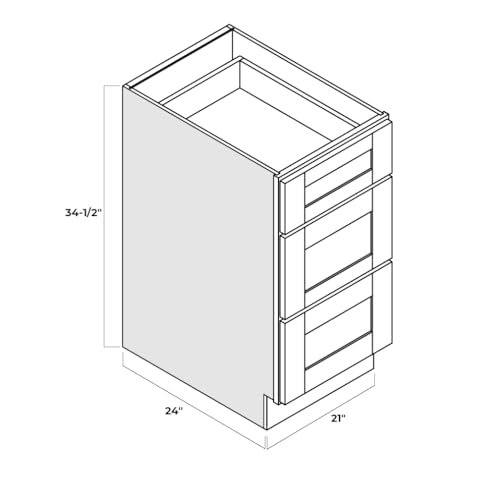 Shaker Style Grey RTA Base Cabinet with 3 Drawers by Solid Wood for Kitchen, Bathroom, Bedroom or Office Featuring, and Storage separation(30" W x 24" Depth x 34-1/2" H)