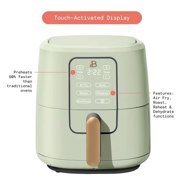 Beautiful 6 Qt Air Fryer with TurboCrisp Technology and Touch-Activated Display, 4 Preset Functions Air fry, Roast, Reheat & Dehydrate, White Icing by Drew Barrymore