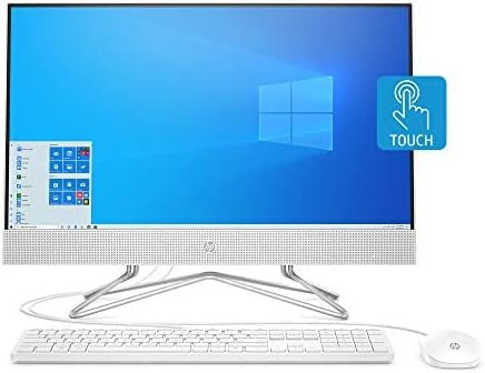HP 24-inch All-in-One Touchscreen Desktop Computer, AMD Athlon Silver 3050U Processor, 4 GB RAM, 256 GB SSD, Windows 10 Home (24-df0030, White), Snow White