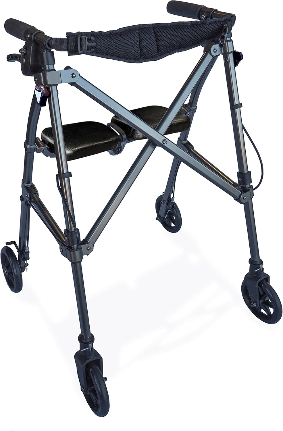 Able Life Space Saver Rollator, Lightweight Folding Mobility Rolling Walker for Seniors and Adults, 6-inch Wheels, Locking Brakes, and Padded Seat with Backrest, Regal Rose