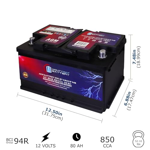 Mighty Max Battery MM-H5 Start and Stop Car BCI Group Size 47 12V 60 AH, 100RC, 680 CCA Rechargeable AGM Car Battery