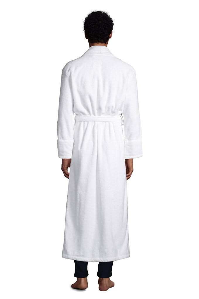 Men&s Calf Length Monogrammed Turkish Terry Cloth Robe - Lands& End - White - L