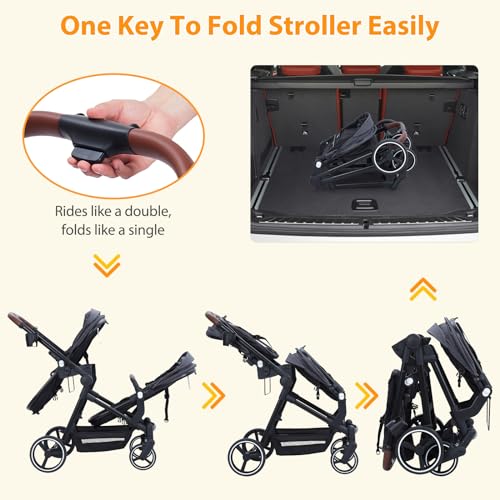 GAOMON Double Stroller Track Tandem Stroller for Infant and Toddler, Foldable Pushchair Bassinet Pram, Multi-Position Reversible & Adjustable Backrest, Large Storage Basket and Canopy, Light Gray