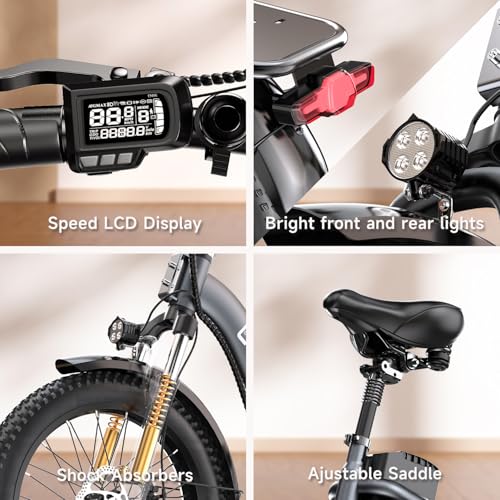1000W Folding Electric Bike 80 Miles Max Range,30+MPH,48V20A Removable Lithium-Battery,20" Foldable All Terrain Electric Bicycle,with Pedal-Assist & LCD Display,Suitable for Leisure Riding & Commuting