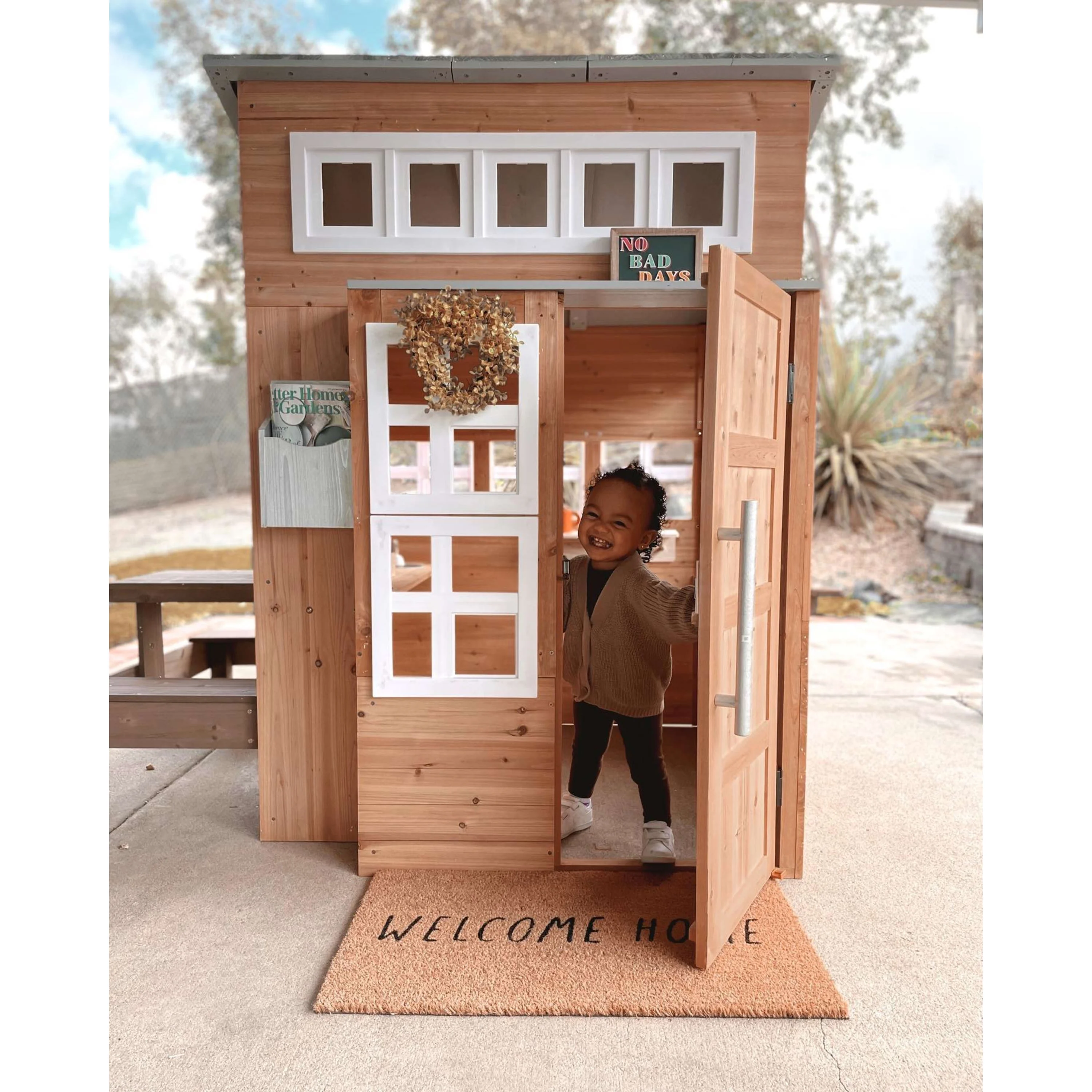 KidKraft Modern Outdoor Wooden Playhouse with Picnic Table