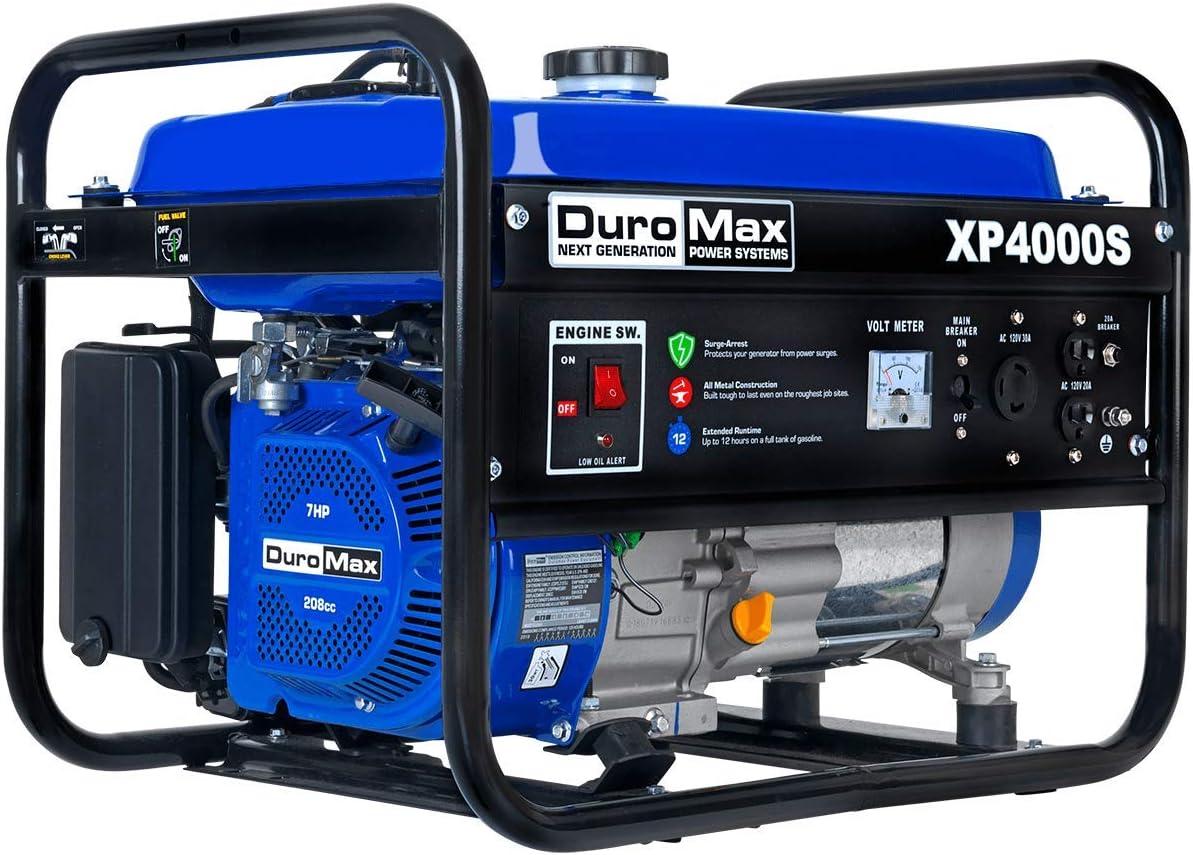 DuroMax XP5500EH Electric Start-Camping & RV Ready, 50 State Approved Dual Fuel Portable Generator-5500 Watt Gas or Propane Powered, Blue/Black