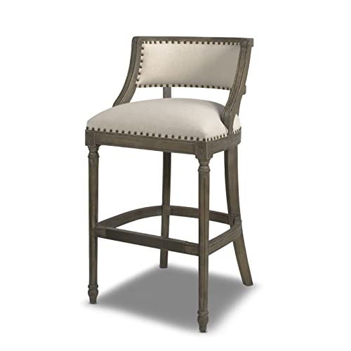 Jennifer Taylor Home Paris 26.5” Farmhouse Counter Height Bar Stool with Backrest, Dark Heathered Grey Linen