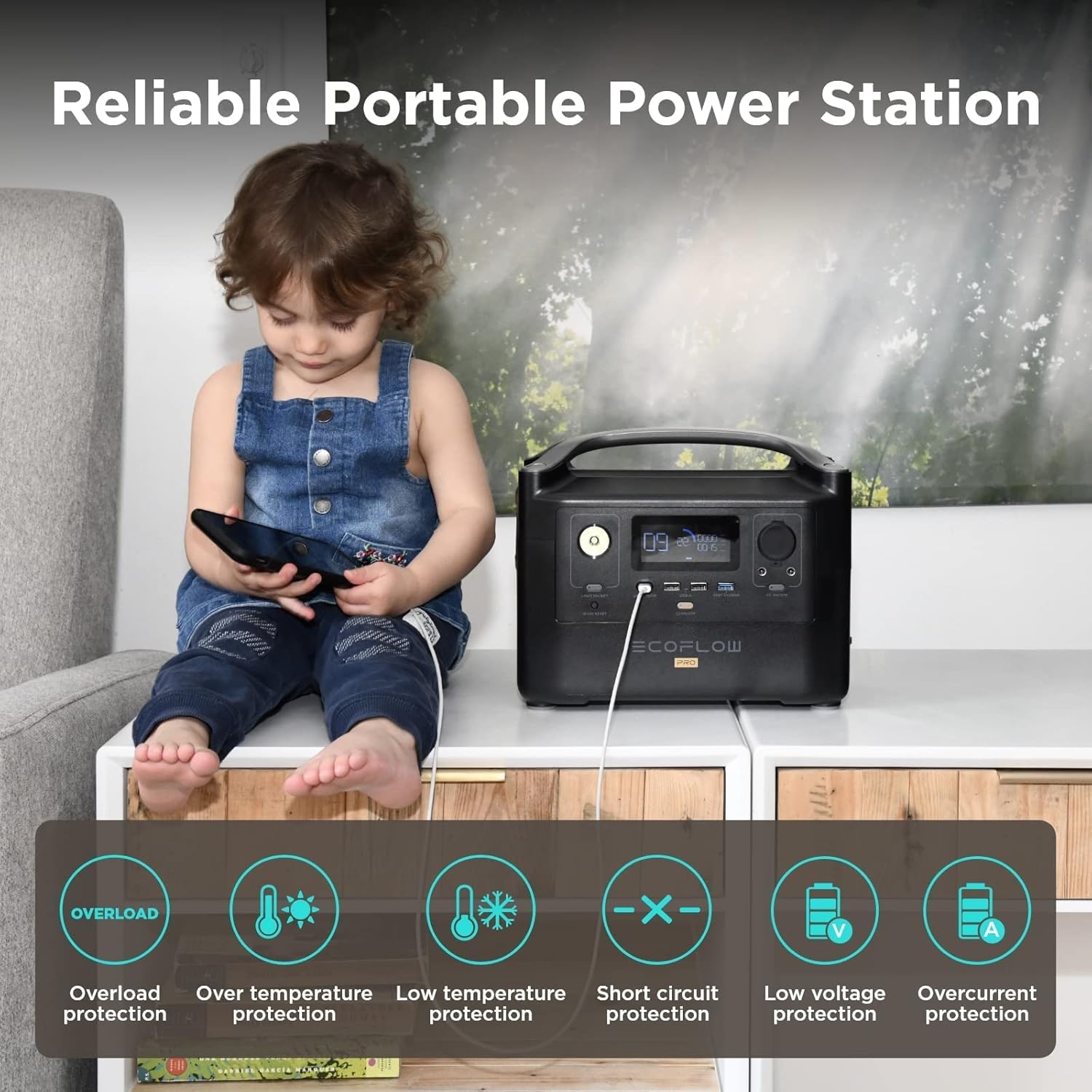 EF ECOFLOW RIVER Pro Portable Power Station 720Wh, Power Multiple Devices, Recharge 0-80% Within 1 Hour, for Camping, RV, Outdoors, Off-Grid