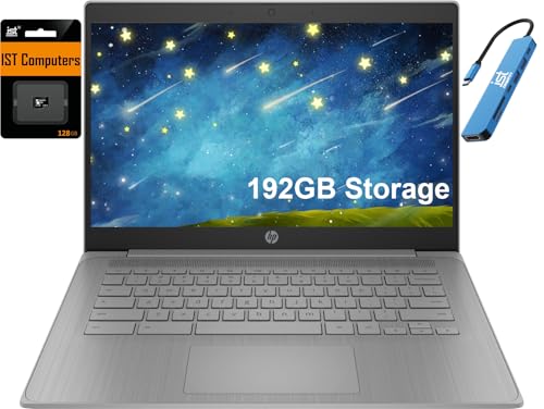 HP Chromebook 14 Laptop (14" HD, Intel 4-Core Celeron N4120, 4GB RAM, 64GB SSD, UHD Graphics 600) for Home & Student, Light Weight & 14-Hr Battery Life, Webcam, Wi-Fi, IST HUB, Chrome OS, Grey