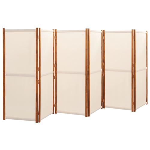 Bedroom Furniture 6-Panel Room Divider Cream White 165.4"x70.9",Acacia Wood Room Divider Privacy Screen Foldable & Multifunctional Indoor and Outdoor